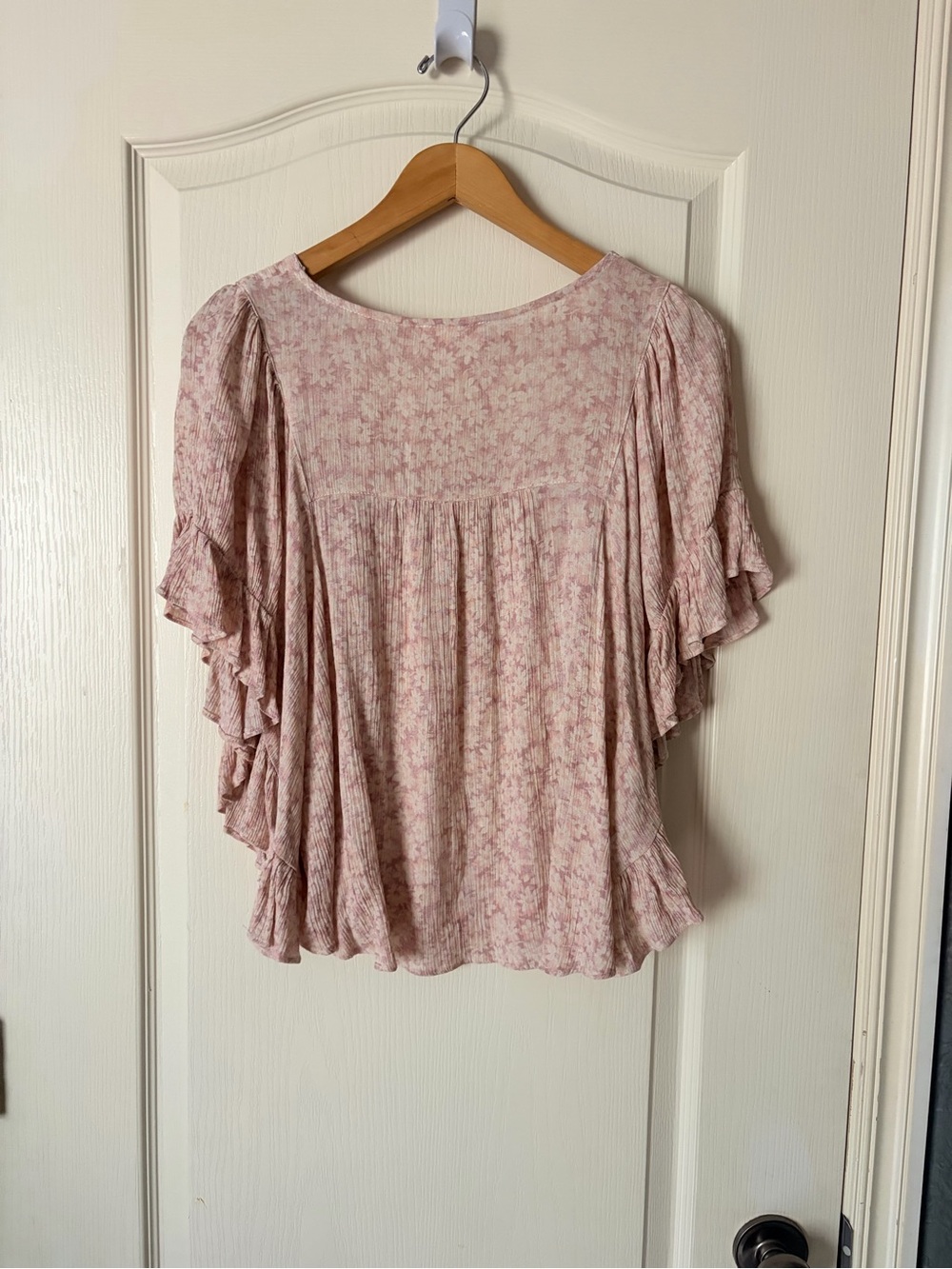 Bohme Pink Feminine Floral Pleated Square-Neck Womens Blouse Top, Small - Picture 3 of 10